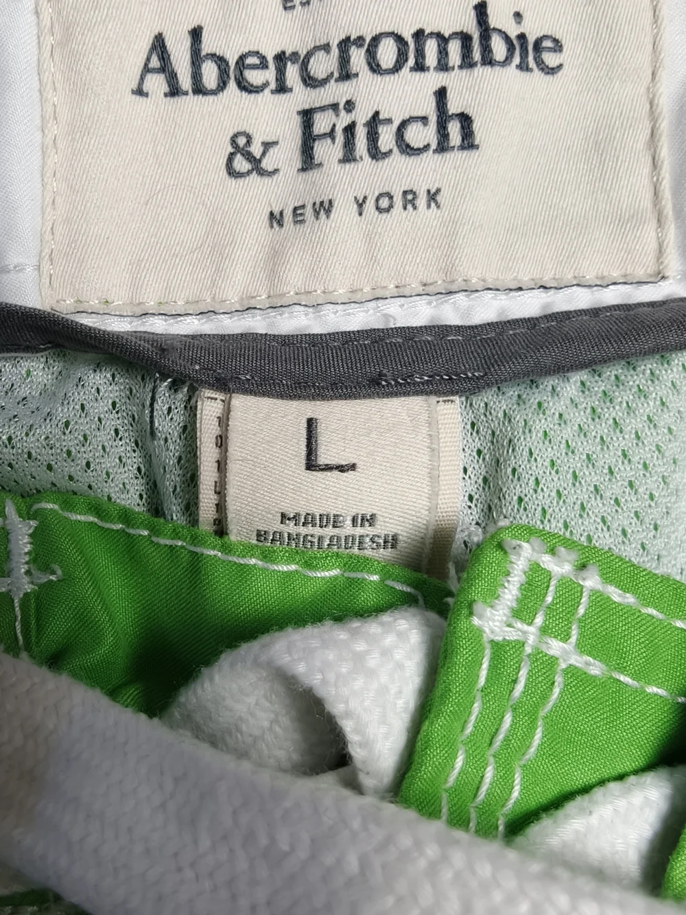 Abercrombie & Fitch Green Swim Trunks with Blue & White Stripes